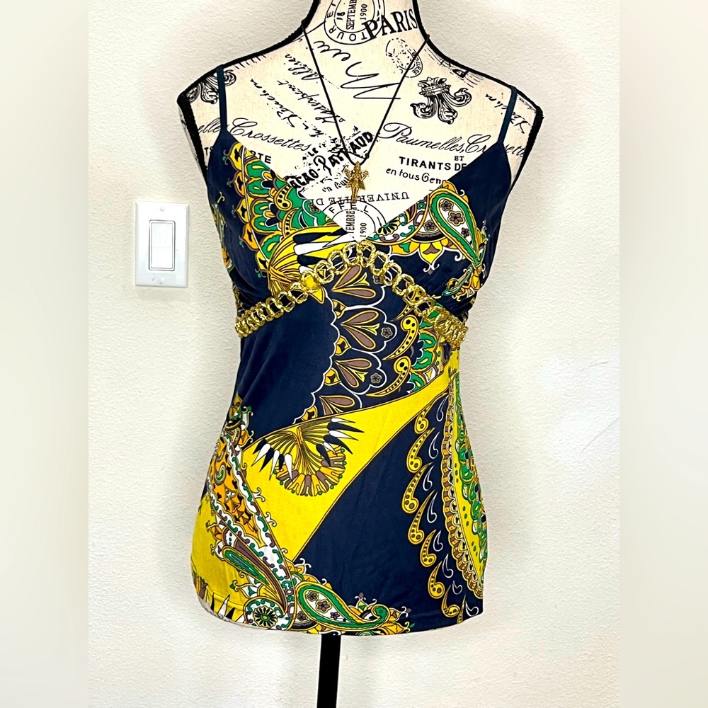 Marciano Navy and Yellow Paisley Women's Top